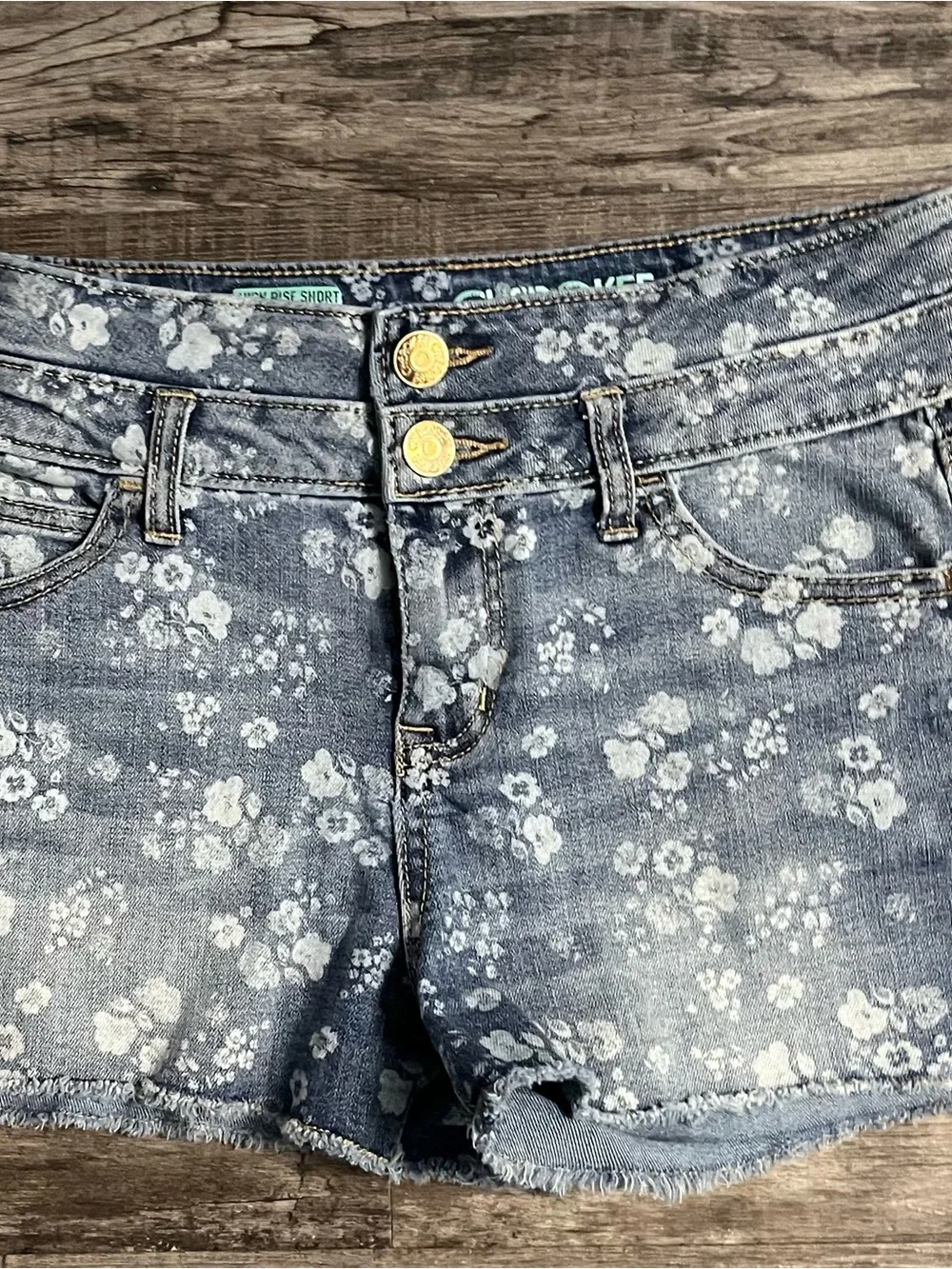 Floral Print Denim Short Shorts - Blue and White